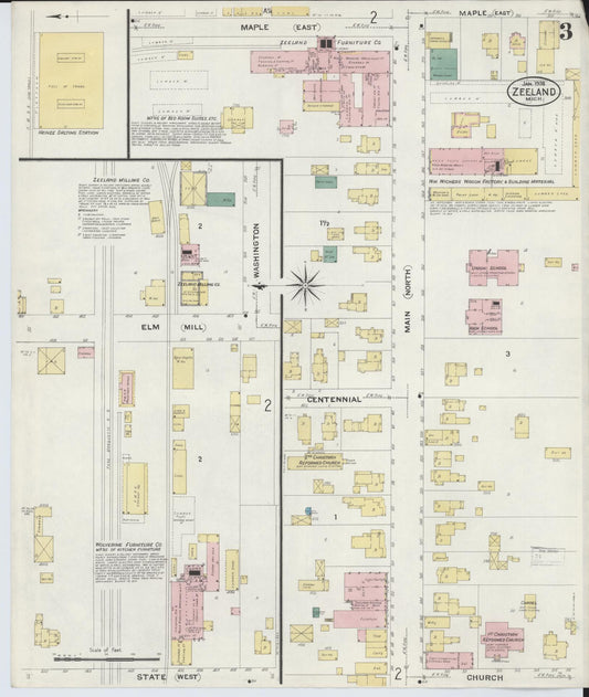 Sanborn Fire Insurance Map from Zeeland, Ottawa County, Michigan (1908), Sheet #0003 - Historic Sanborn Fire Insurance Map Print, vintage old map wall art, antique decor, genealogy gift, Michigan Michigan map