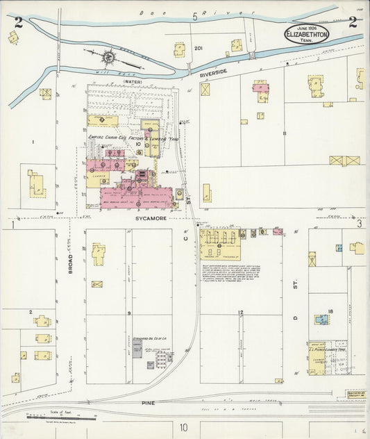 Sanborn Fire Insurance Map from Elizabethton, Carter County, Tennessee (1924), Sheet #0002 - Historic Sanborn Fire Insurance Map Print, vintage old map wall art, antique decor, genealogy gift, Tennessee Tennessee map
