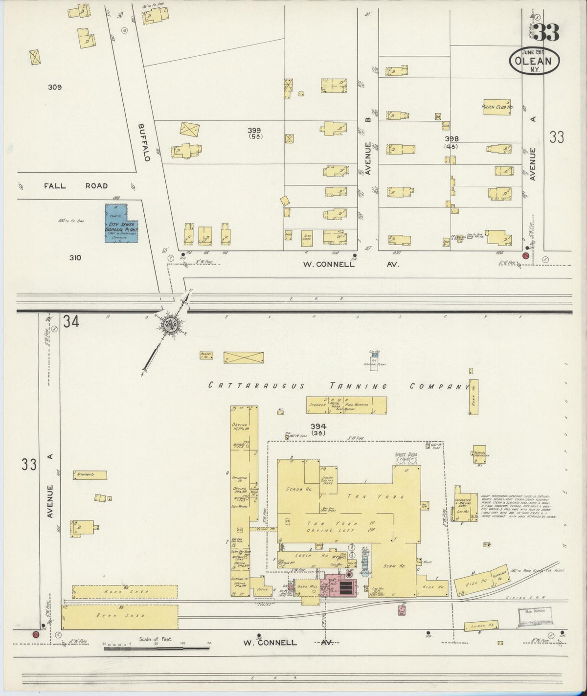 Sanborn Fire Insurance Map from Olean, Cattaraugus County, New York (1915), Sheet #0033 - Historic Sanborn Fire Insurance Map Print, vintage old map wall art, antique decor, genealogy gift, New York New York map