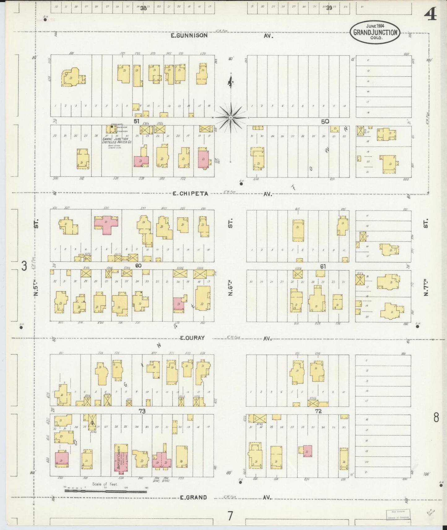 Sanborn Fire Insurance Map from Grand Junction, Mesa County, Colorado (1904), Sheet #0004 - Historic Sanborn Fire Insurance Map Print, vintage old map wall art, antique decor, genealogy gift, Colorado Colorado map