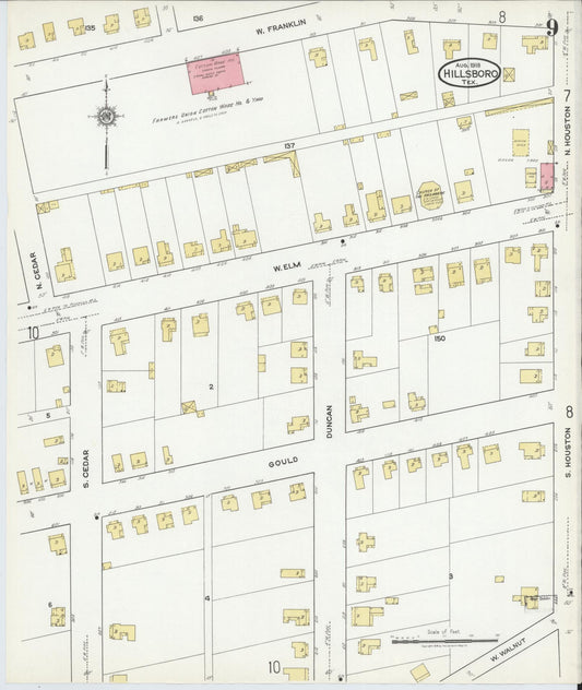 Sanborn Fire Insurance Map from Hillsboro, Hill County, Texas (1918), Sheet #0009 - Historic Sanborn Fire Insurance Map Print, vintage old map wall art, antique decor, genealogy gift, Texas Texas map