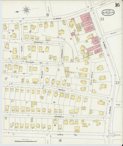 Sanborn Fire Insurance Map from Meriden, New Haven County, Connecticut (1896), Sheet #0016 - Complete Map Set gallery image, historic Sanborn map, vintage wall art, Connecticut Connecticut
