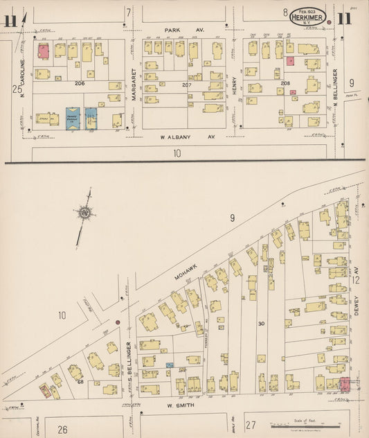 Sanborn Fire Insurance Map from Herkimer, Herkimer County, New York (1923), Sheet #0011 - Historic Sanborn Fire Insurance Map Print, vintage old map wall art, antique decor, genealogy gift, New York New York map