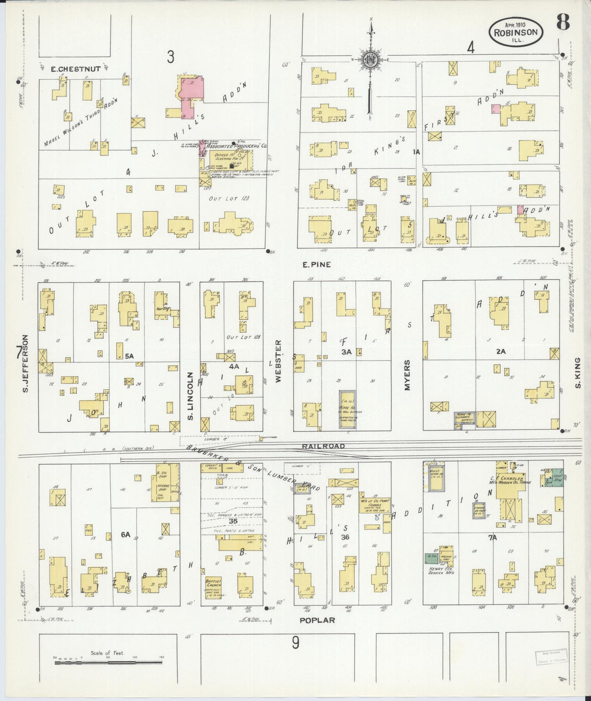 Sanborn Fire Insurance Map from Robinson, Crawford County, Illinois (1910), Sheet #0008 - Historic Sanborn Fire Insurance Map Print, vintage old map wall art, antique decor, genealogy gift, Illinois Illinois map