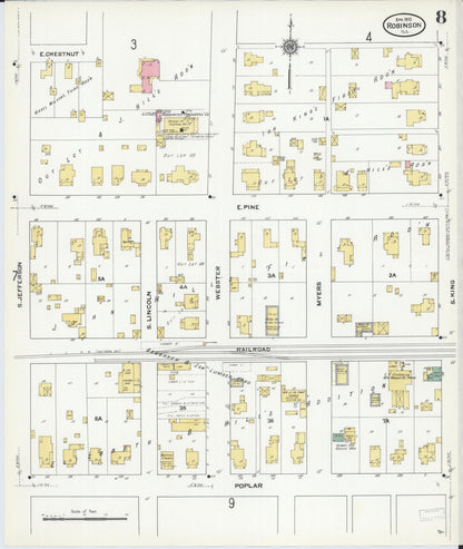 Sanborn Fire Insurance Map from Robinson, Crawford County, Illinois (1910), Sheet #0008 - Historic Sanborn Fire Insurance Map Print, vintage old map wall art, antique decor, genealogy gift, Illinois Illinois map