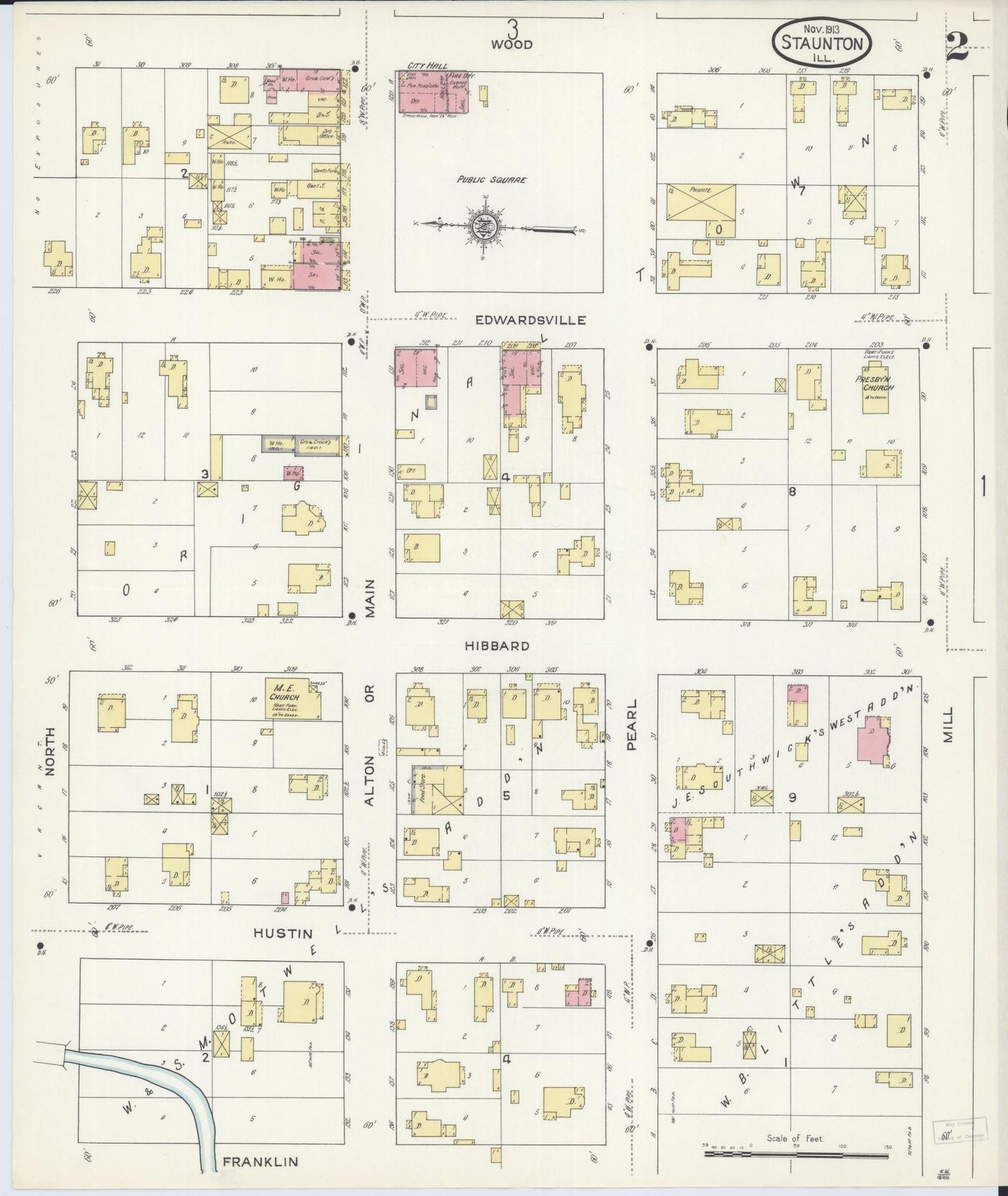 Sanborn Fire Insurance Map from Staunton, Macoupin County, Illinois (1913), Sheet #0002 - Complete Map Set gallery image, historic Sanborn map, vintage wall art, Illinois Illinois