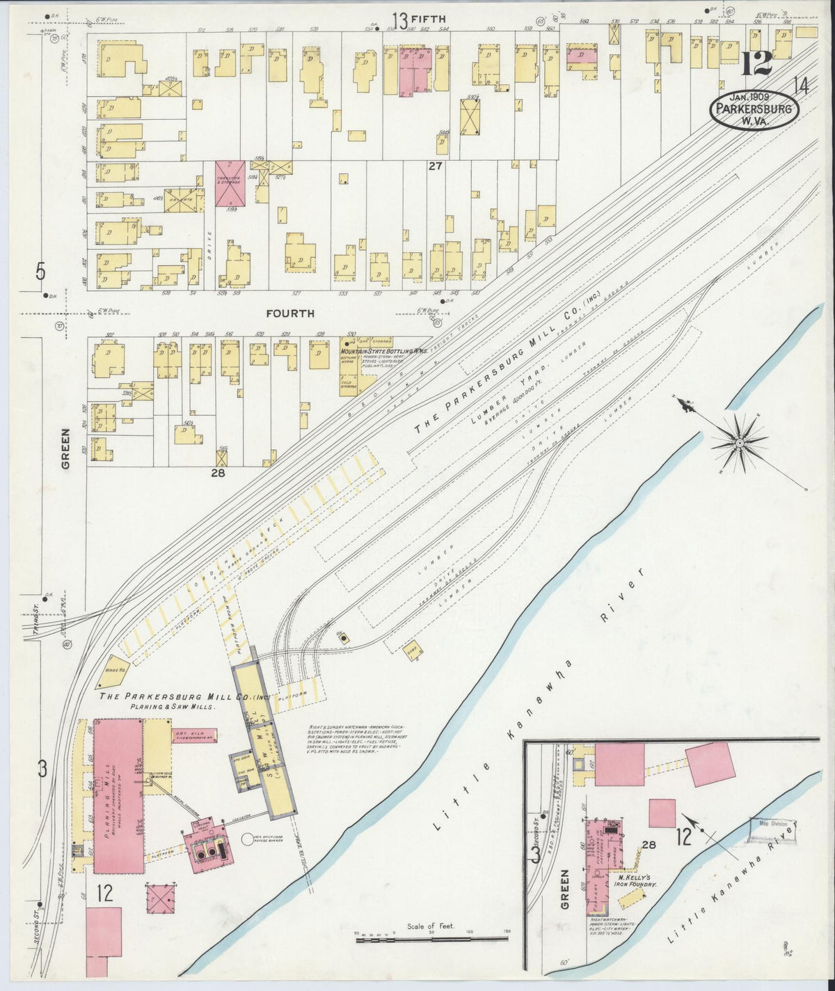Sanborn Fire Insurance Map from Parkersburg, Wood County, West Virginia (1909), Sheet #0012 - Complete Map Set gallery image, historic Sanborn map, vintage wall art, West Virginia West Virginia
