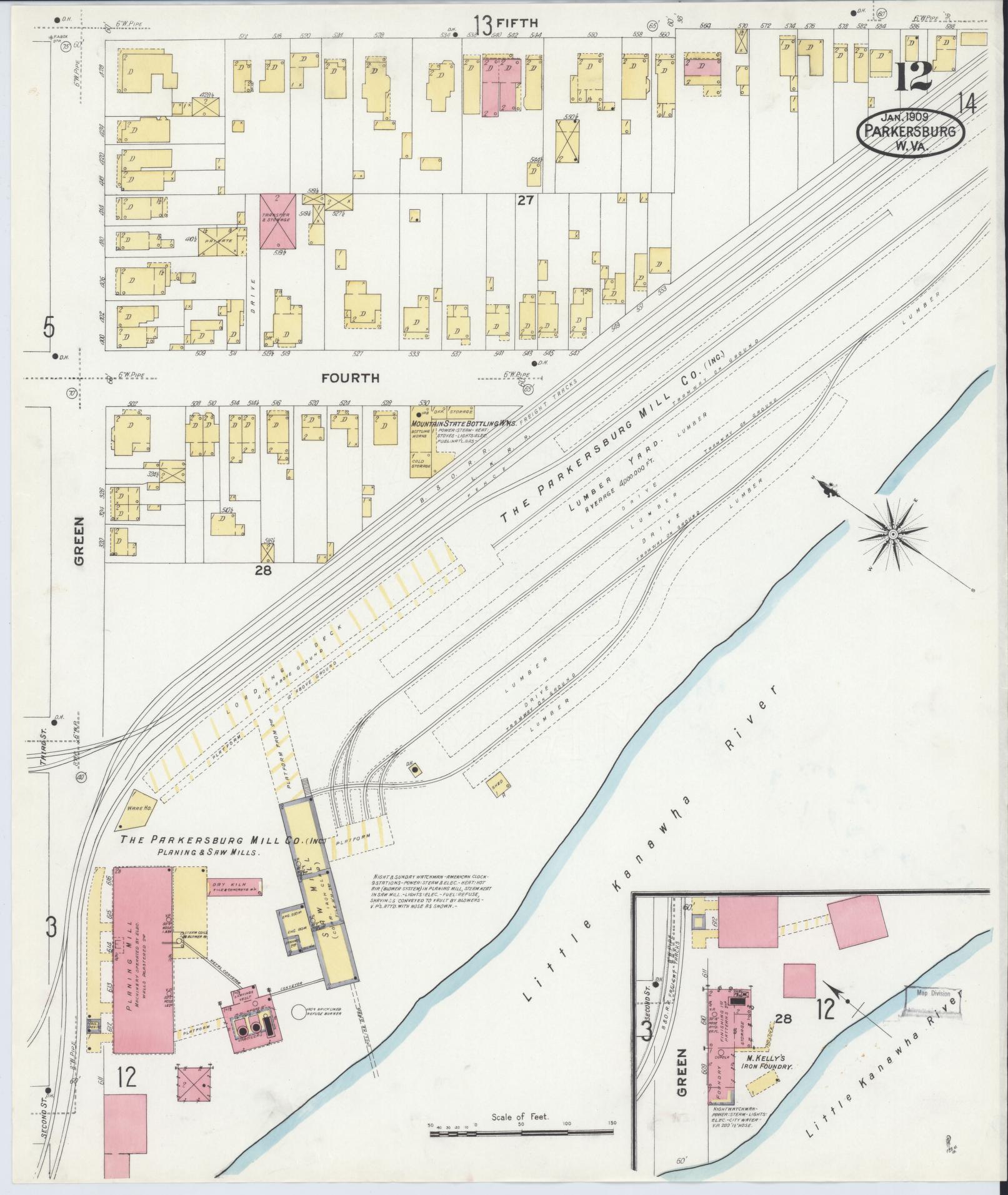 Sanborn Fire Insurance Map from Parkersburg, Wood County, West Virginia (1909), Sheet #0012 - Complete Map Set gallery image, historic Sanborn map, vintage wall art, West Virginia West Virginia