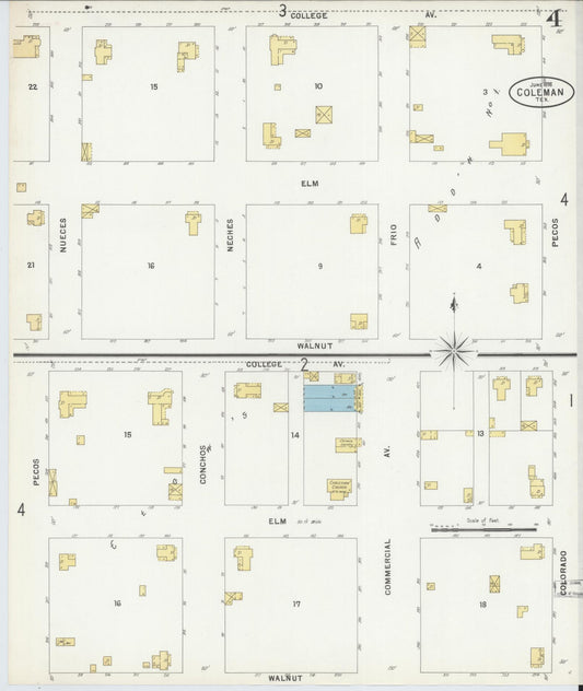 Sanborn Fire Insurance Map from Coleman, Coleman County, Texas (1898), Sheet #0004 - Historic Sanborn Fire Insurance Map Print, vintage old map wall art, antique decor, genealogy gift, Texas Texas map