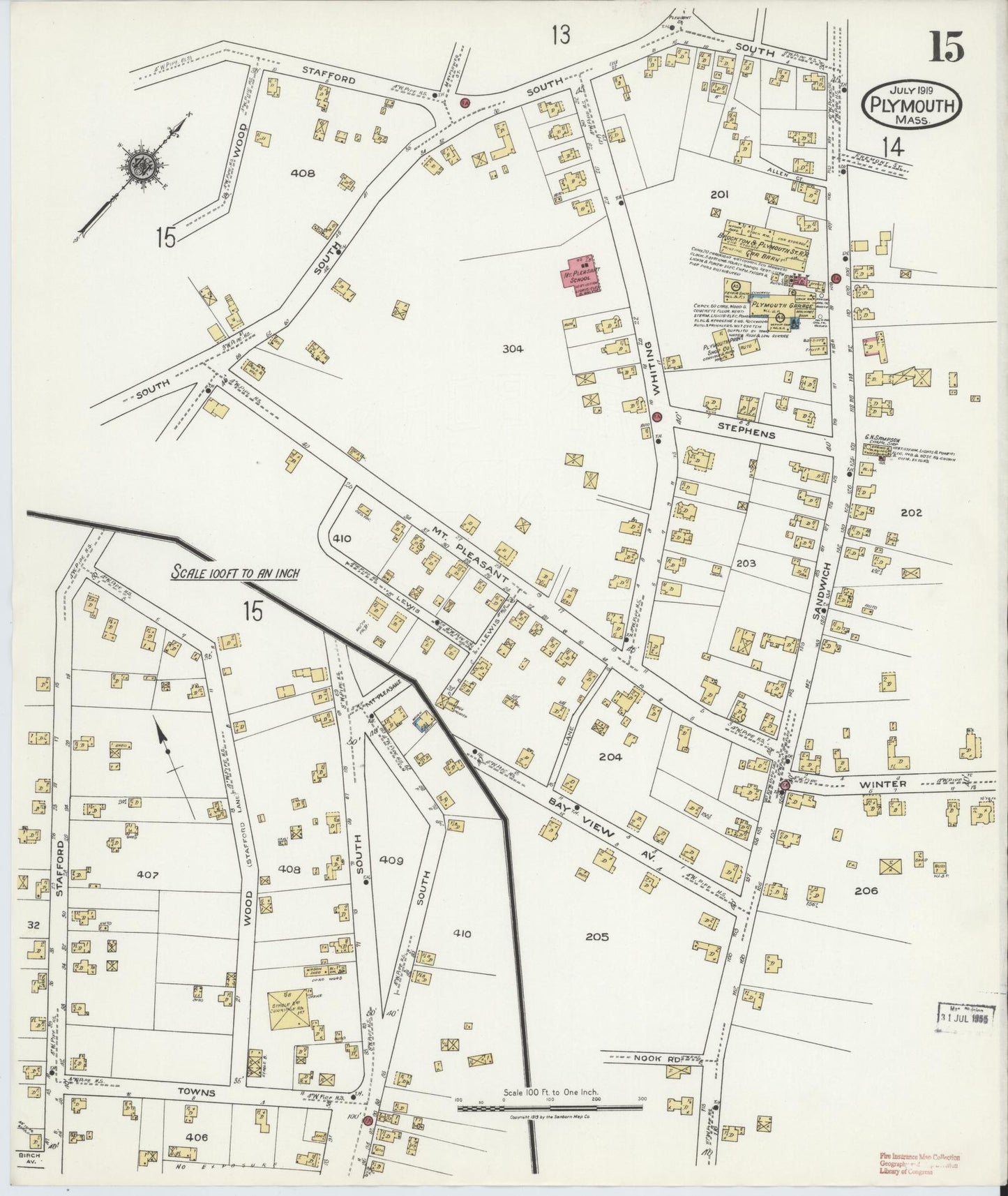 Sanborn Fire Insurance Map from Plymouth, Plymouth County, Massachusetts (1919), Sheet #0015 - Complete Map Set gallery image, historic Sanborn map, vintage wall art, Massachusetts Massachusetts