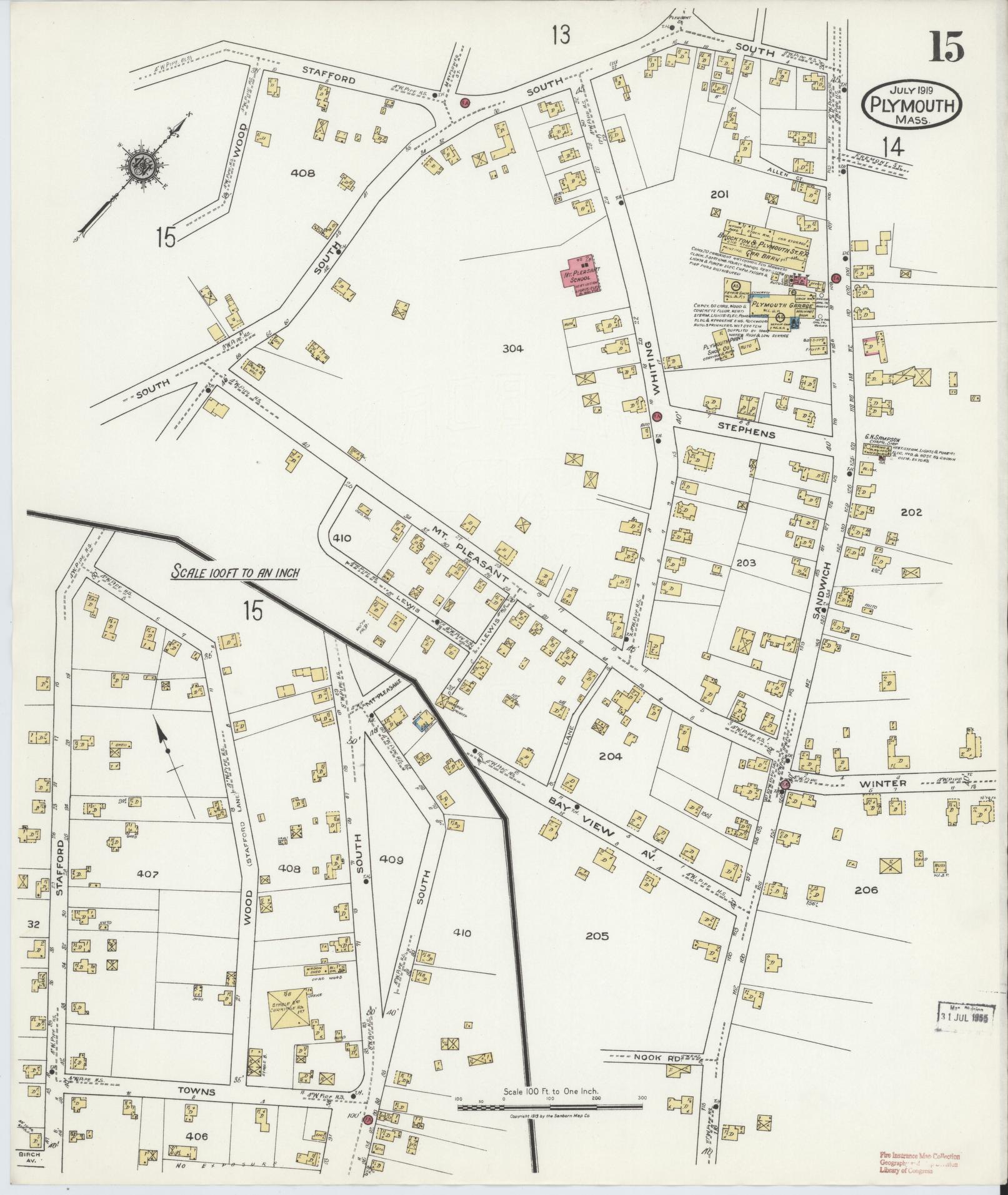 Sanborn Fire Insurance Map from Plymouth, Plymouth County, Massachusetts (1919), Sheet #0015 - Complete Map Set gallery image, historic Sanborn map, vintage wall art, Massachusetts Massachusetts