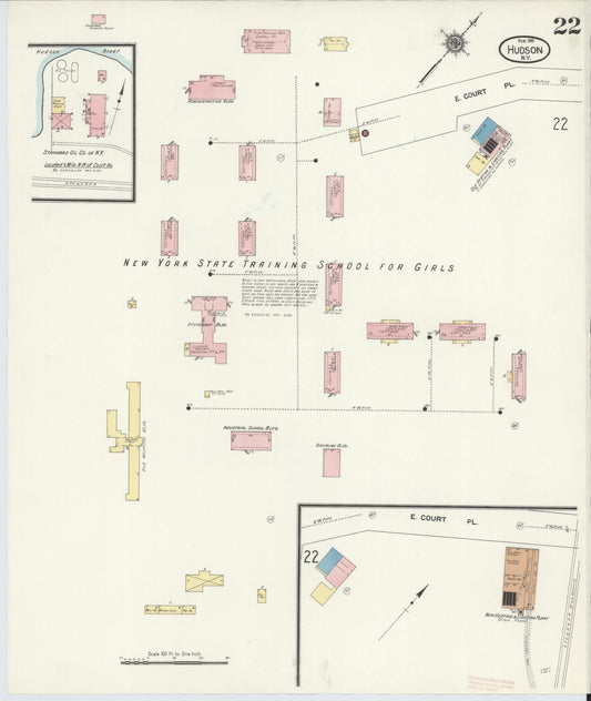 Sanborn Fire Insurance Map from Hudson, Columbia County, New York (1911), Sheet #0022 - Historic Sanborn Fire Insurance Map Print, vintage old map wall art, antique decor, genealogy gift, New York New York map