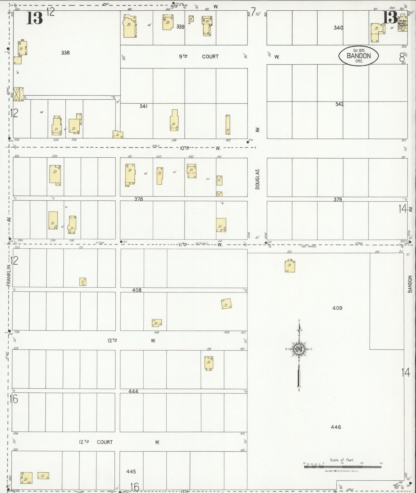 Sanborn Fire Insurance Map from Bandon, Coos County, Oregon (1925), Sheet #0013 - Complete Map Set gallery image, historic Sanborn map, vintage wall art, Oregon Oregon