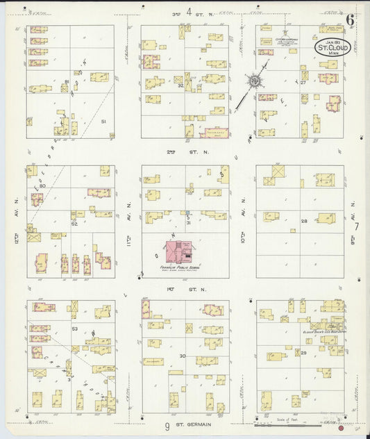 Sanborn Fire Insurance Map from Saint Cloud, Stearns, Benton, and Sherburne Counties, Minnesota (1913), Sheet #0006 - Historic Sanborn Fire Insurance Map Print, vintage old map wall art, antique decor, genealogy gift, Minnesota Minnesota map