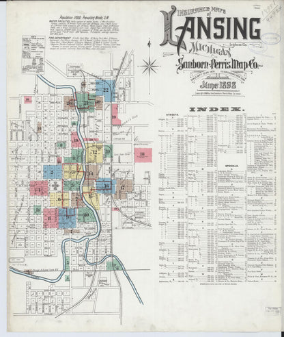 Sanborn Fire Insurance Map from Lansing, Ingham County, Michigan (1898), Sheet #0001 - Historic Sanborn Fire Insurance Map Print, vintage old map wall art, antique decor, genealogy gift, Michigan Michigan map