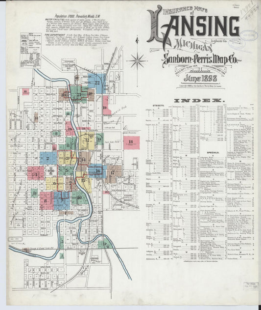 Sanborn Fire Insurance Map from Lansing, Ingham County, Michigan (1898), Sheet #0001 - Historic Sanborn Fire Insurance Map Print, vintage old map wall art, antique decor, genealogy gift, Michigan Michigan map
