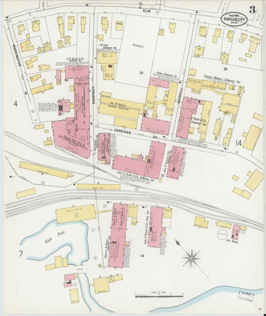Sanborn Fire Insurance Map from Amesbury, Essex County, Massachusetts (1899), Sheet #0003 - Historic Sanborn Fire Insurance Map Print, vintage old map wall art, antique decor, genealogy gift, Massachusetts Massachusetts map