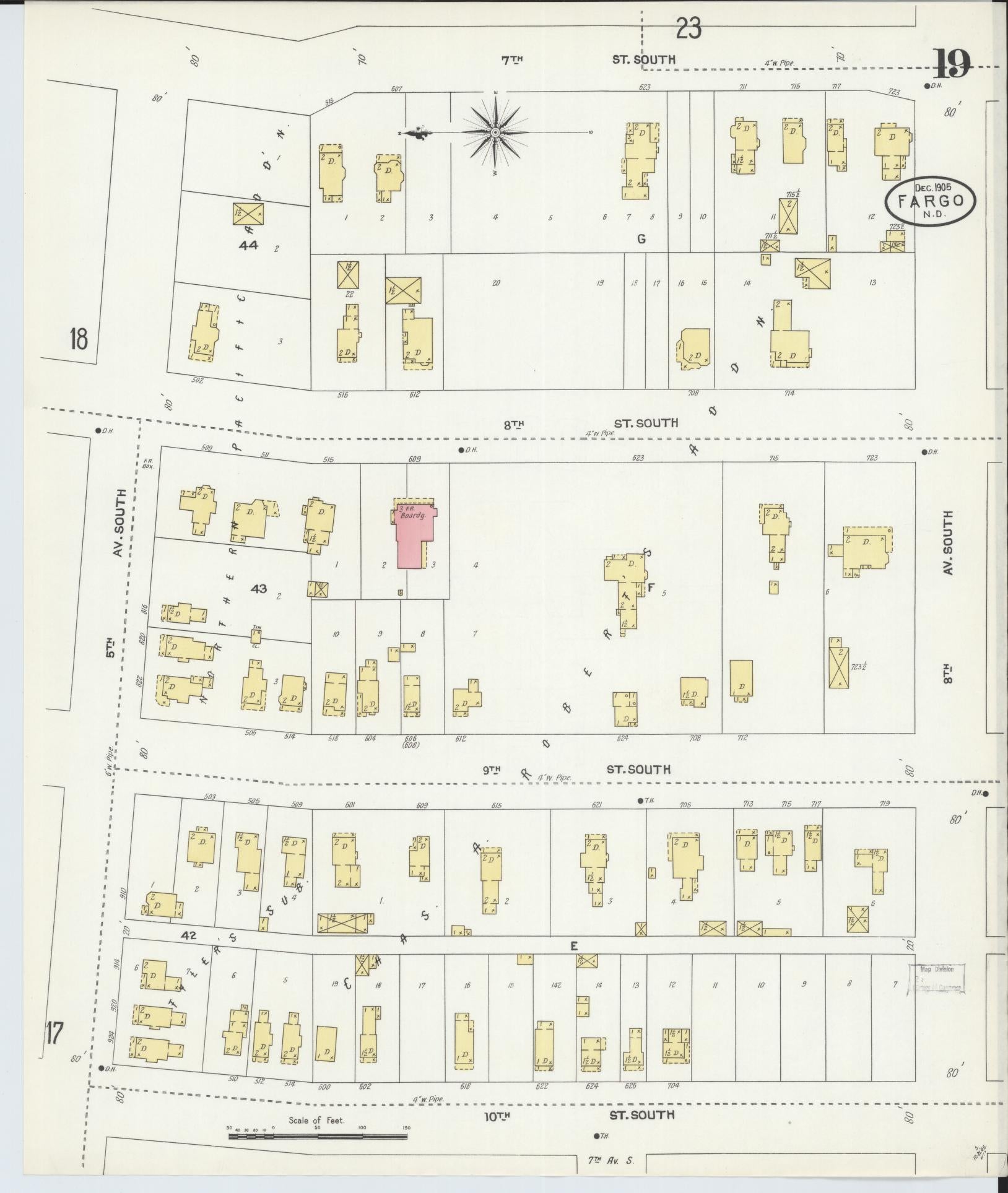 Sanborn Fire Insurance Map from Fargo, Cass County, North Dakota (1905), Sheet #0019 - Historic Sanborn Fire Insurance Map Print, vintage old map wall art, antique decor, genealogy gift, North Dakota North Dakota map