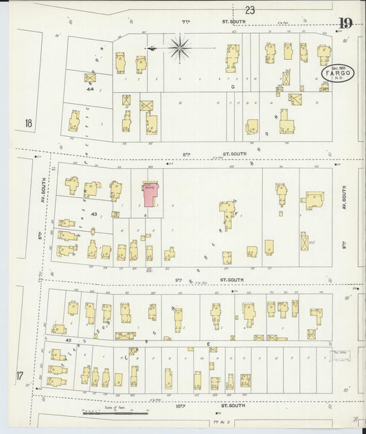 Sanborn Fire Insurance Map from Fargo, Cass County, North Dakota (1905), Sheet #0019 - Historic Sanborn Fire Insurance Map Print, vintage old map wall art, antique decor, genealogy gift, North Dakota North Dakota map