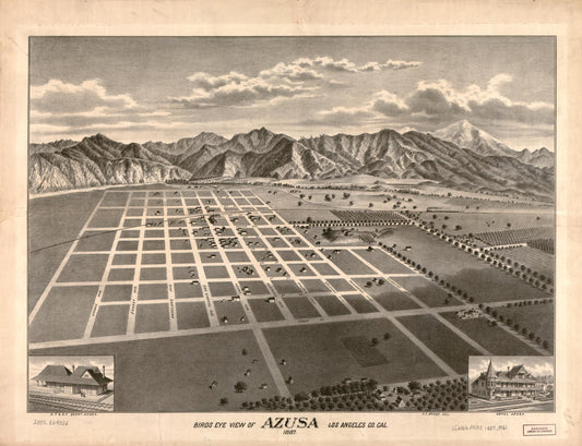 Bird's eye view of Azusa, Los Angeles Co. Cal.,  1887 (1887) – Historic Bird’s-Eye View Panorama Print