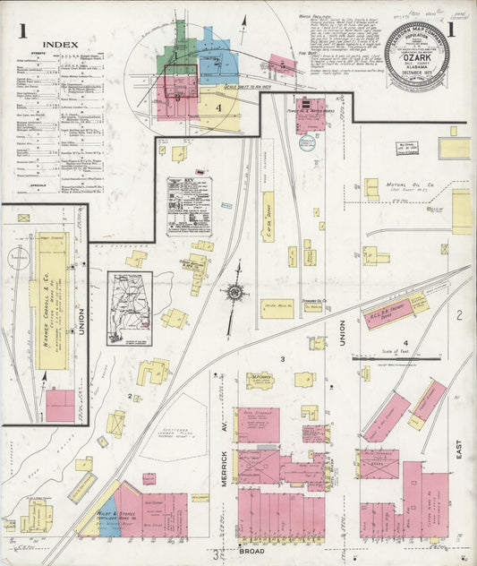 Sanborn Fire Insurance Map from Ozark, Dale County, Alabama (1923), Sheet #0001 - Historic Sanborn Fire Insurance Map Print, vintage old map wall art, antique decor, genealogy gift, Alabama Alabama map