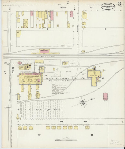 Sanborn Fire Insurance Map from South Pittsburg, Marion County, Tennessee (1897), Sheet #0003 - Historic Sanborn Fire Insurance Map Print, vintage old map wall art, antique decor, genealogy gift, Tennessee Tennessee map