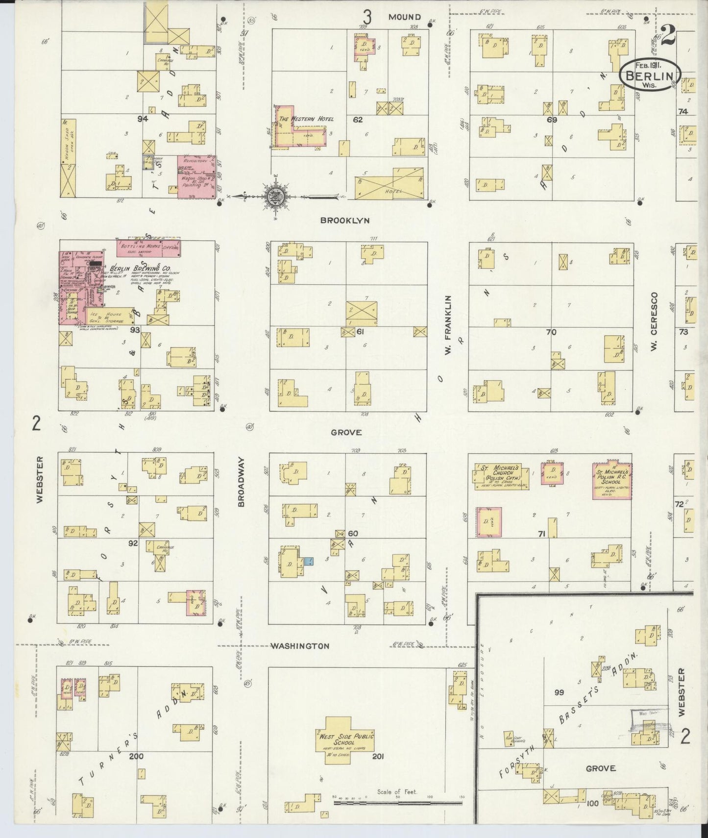 Sanborn Fire Insurance Map from Berlin, Green Lake County, Wisconsin (1911), Sheet #0002 - Complete Map Set gallery image, historic Sanborn map, vintage wall art, Wisconsin Wisconsin