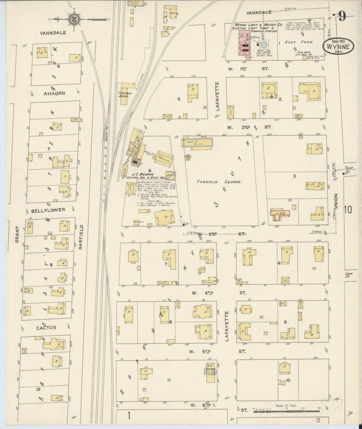 Sanborn Fire Insurance Map from Wynne, Cross County, Arkansas (1913), Sheet #0009 - Complete Map Set gallery image, historic Sanborn map, vintage wall art, Arkansas Arkansas