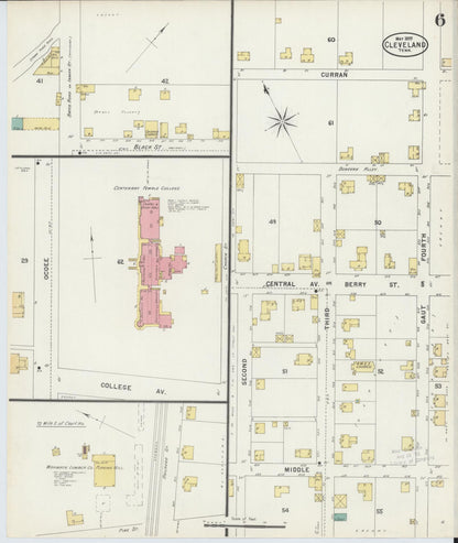 Sanborn Fire Insurance Map from Cleveland, Bradley County, Tennessee (1897), Sheet #0006 - Complete Map Set gallery image, historic Sanborn map, vintage wall art, Tennessee Tennessee