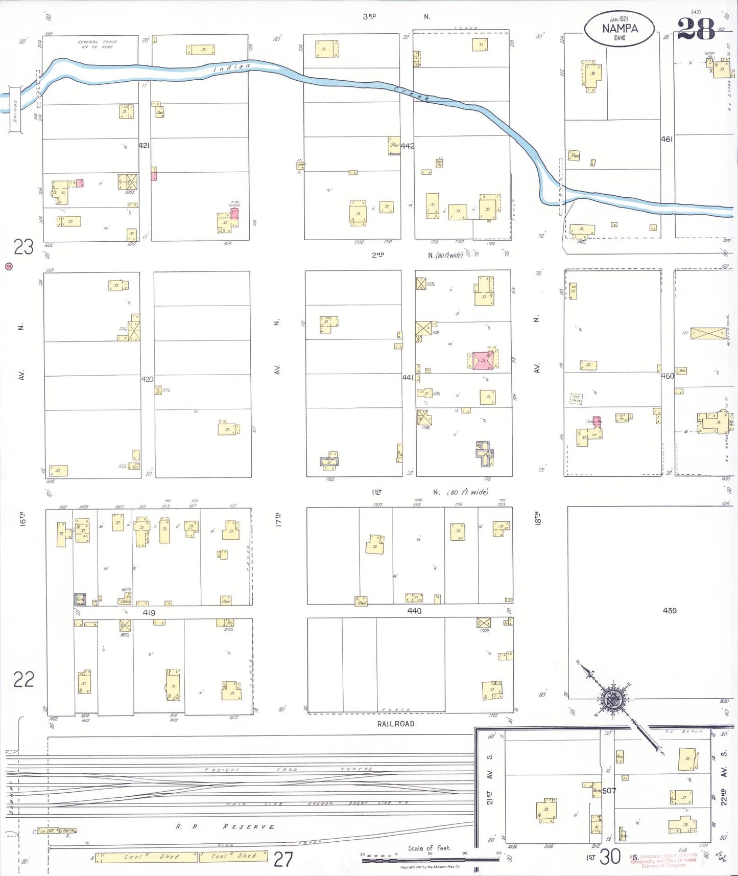 Sanborn Fire Insurance Map from Nampa, Canyon County, Idaho (1921), Sheet #0028 - Complete Map Set gallery image, historic Sanborn map, vintage wall art, Idaho Idaho