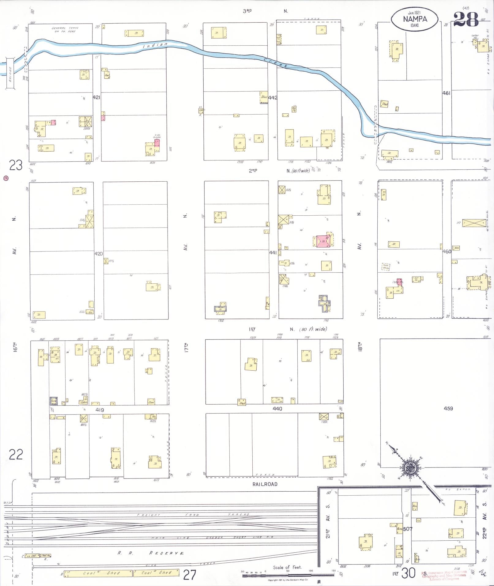 Sanborn Fire Insurance Map from Nampa, Canyon County, Idaho (1921), Sheet #0028 - Complete Map Set gallery image, historic Sanborn map, vintage wall art, Idaho Idaho