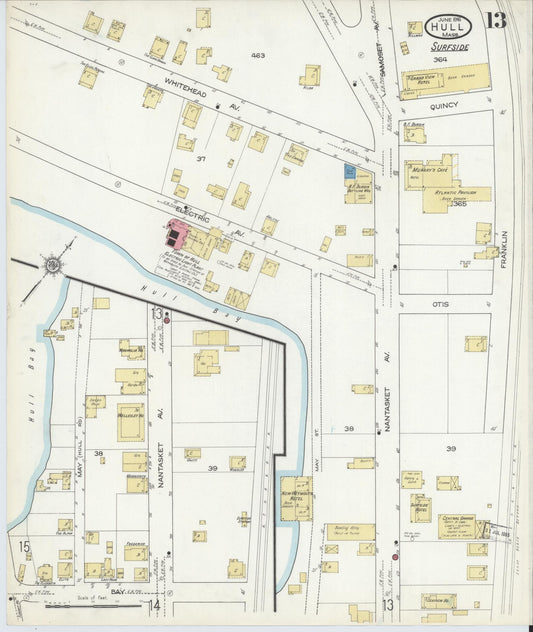 Sanborn Fire Insurance Map from Hull, Plymouth County, Massachusetts (1916), Sheet #0013 - Historic Sanborn Fire Insurance Map Print, vintage old map wall art, antique decor, genealogy gift, Massachusetts Massachusetts map