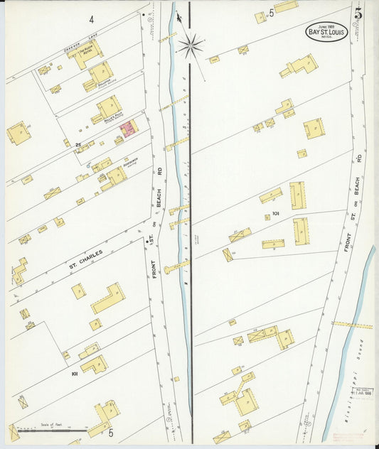 Sanborn Fire Insurance Map from Bay Saint Louis, Hancock County, Mississippi (1909), Sheet #0005 - Historic Sanborn Fire Insurance Map Print, vintage old map wall art, antique decor, genealogy gift, Mississippi Mississippi map