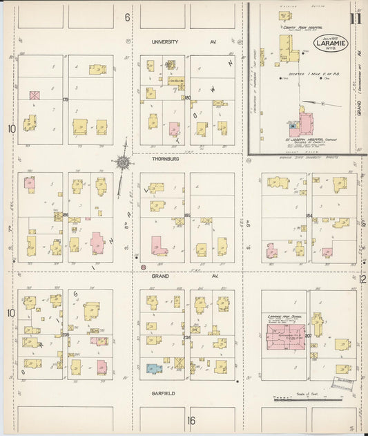 Sanborn Fire Insurance Map from Laramie, Albany County, Wyoming (1912), Sheet #0011 - Historic Sanborn Fire Insurance Map Print, vintage old map wall art, antique decor, genealogy gift, Wyoming Wyoming map