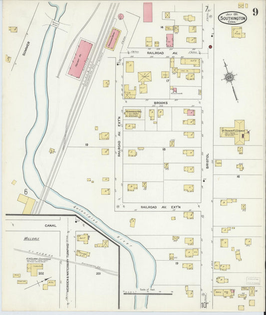 Sanborn Fire Insurance Map from Southington, Hartford County, Connecticut (1911), Sheet #0009 - Historic Sanborn Fire Insurance Map Print, vintage old map wall art, antique decor, genealogy gift, Connecticut Connecticut map