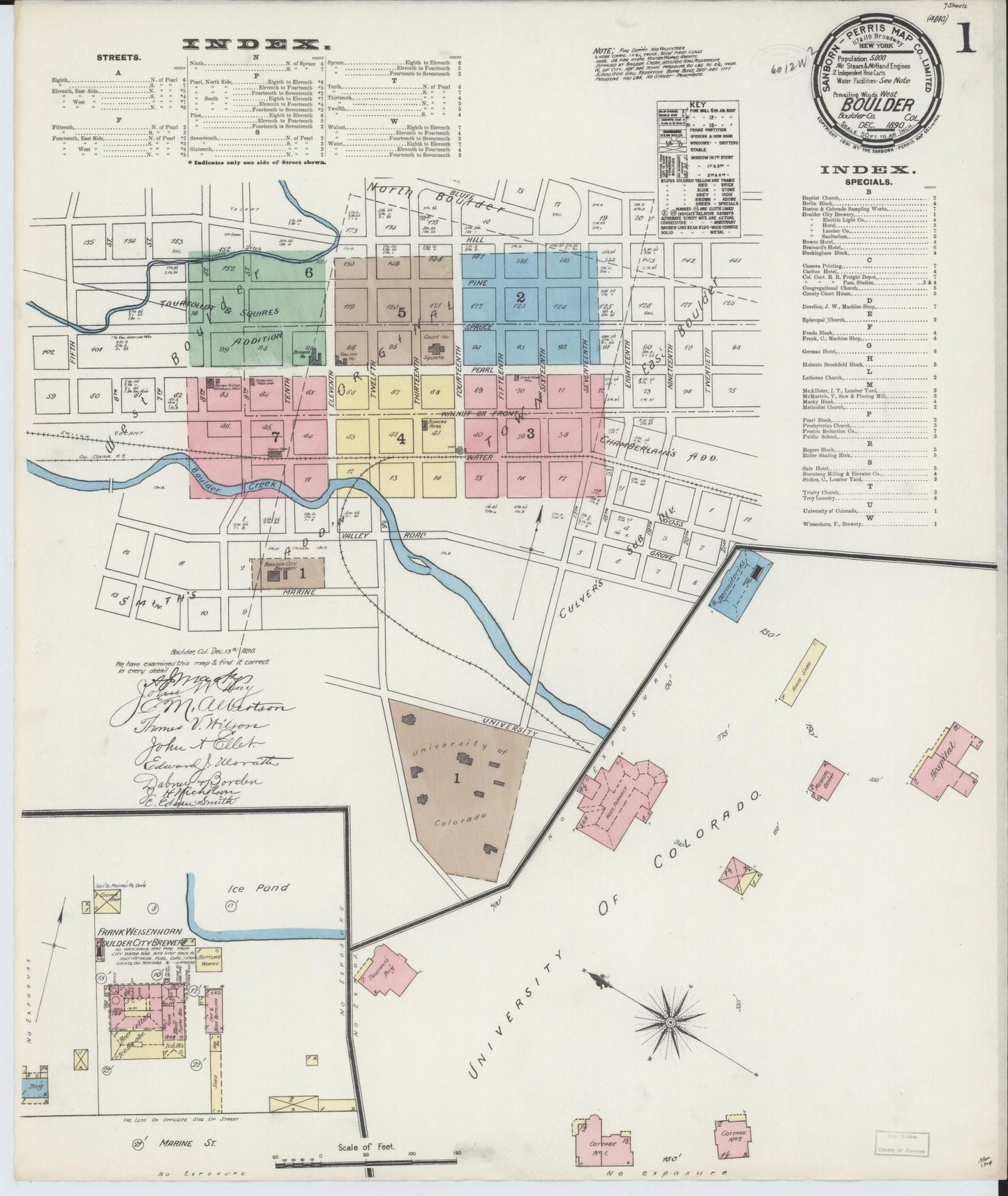 Sanborn Fire Insurance Map from Boulder, Boulder County, Colorado (1890), Sheet #0001 - Historic Sanborn Fire Insurance Map Print, vintage old map wall art, antique decor, genealogy gift, Colorado Colorado map