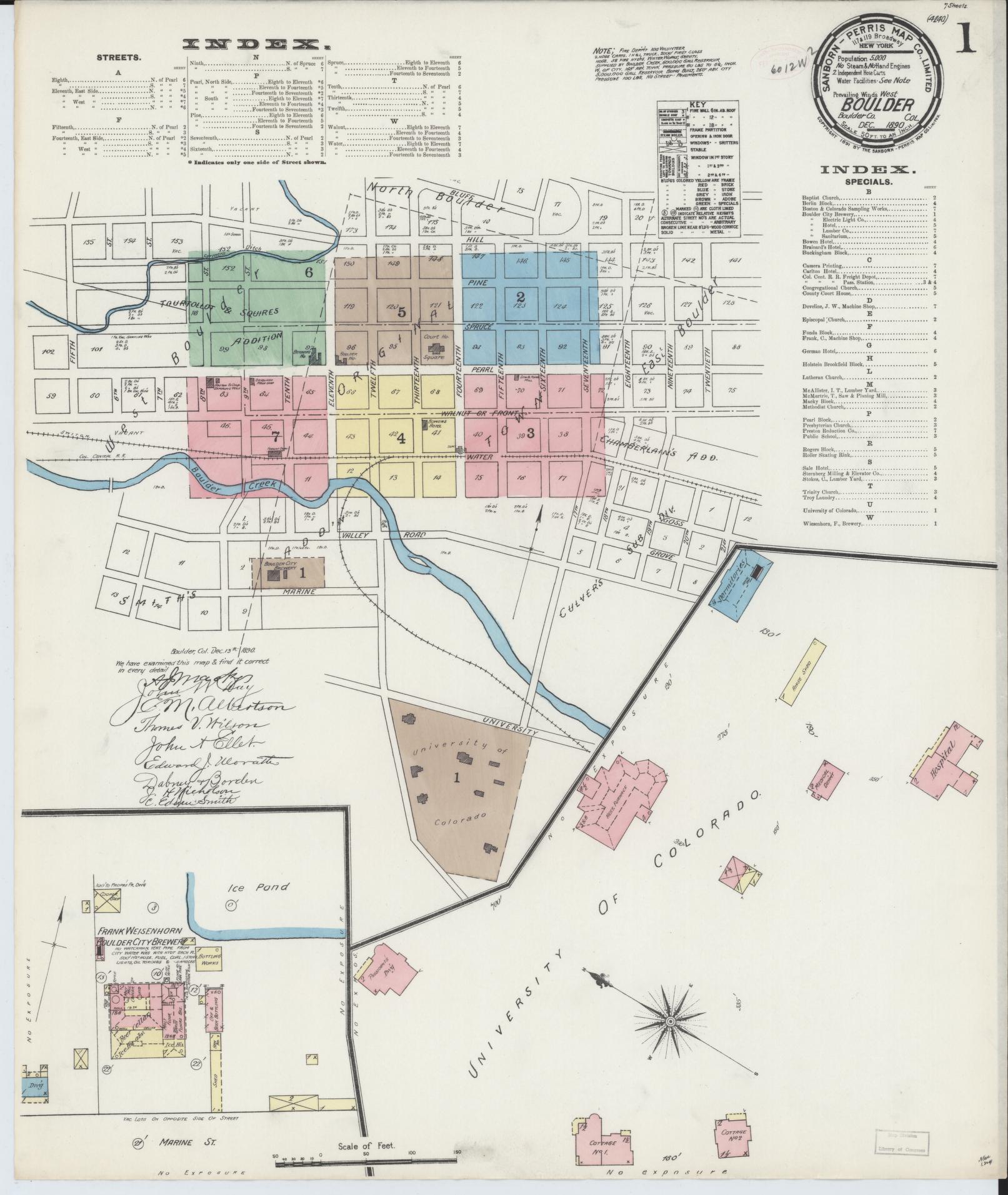 Sanborn Fire Insurance Map from Boulder, Boulder County, Colorado (1890), Sheet #0001 - Historic Sanborn Fire Insurance Map Print, vintage old map wall art, antique decor, genealogy gift, Colorado Colorado map