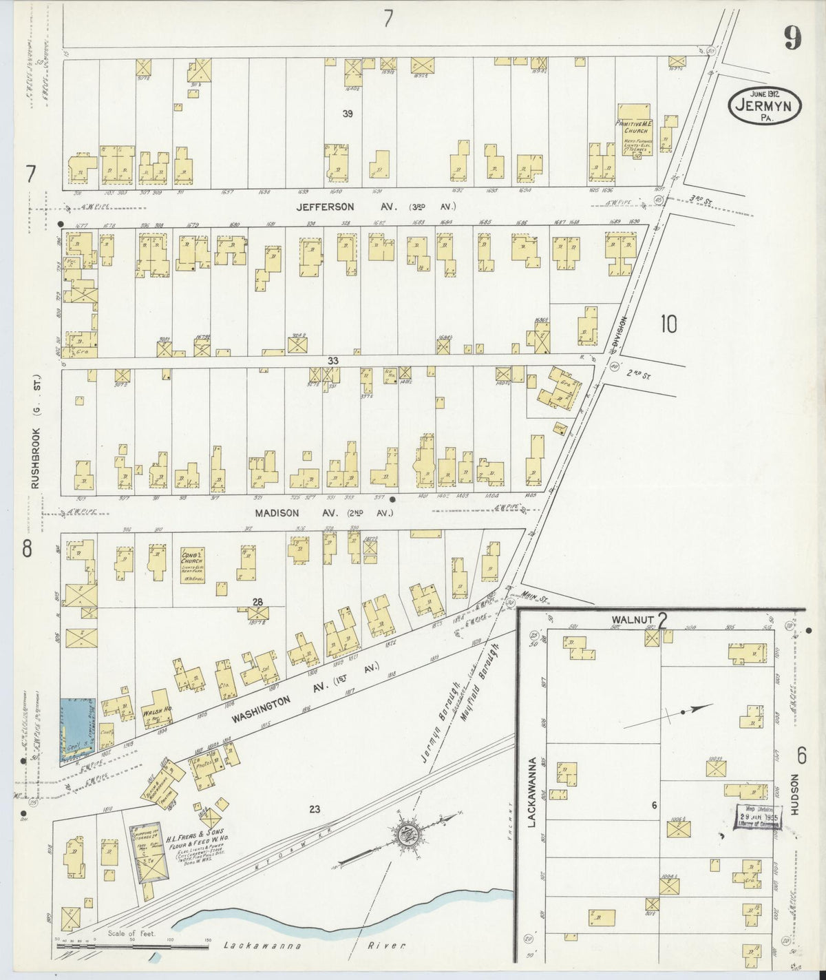 Sanborn Fire Insurance Map from Jermyn, Lackawanna County, Pennsylvania (1912), Sheet #0009 - Complete Map Set gallery image, historic Sanborn map, vintage wall art, Pennsylvania Pennsylvania