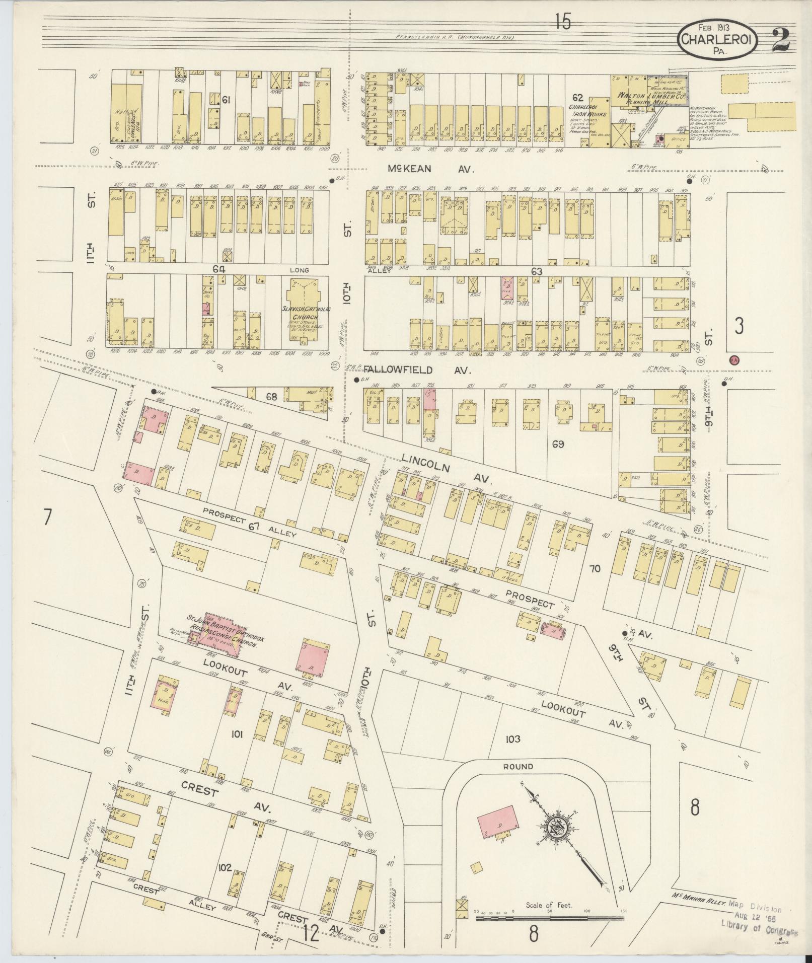 Sanborn Fire Insurance Map from Charleroi, Washington County, Pennsylvania (1913), Sheet #0002 - Historic Sanborn Fire Insurance Map Print, vintage old map wall art, antique decor, genealogy gift, Pennsylvania Pennsylvania map