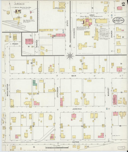 Sanborn Fire Insurance Map from Newburgh, Warrick County, Indiana (1898), Sheet #0002 - Historic Sanborn Fire Insurance Map Print, vintage old map wall art, antique decor, genealogy gift, Indiana Indiana map