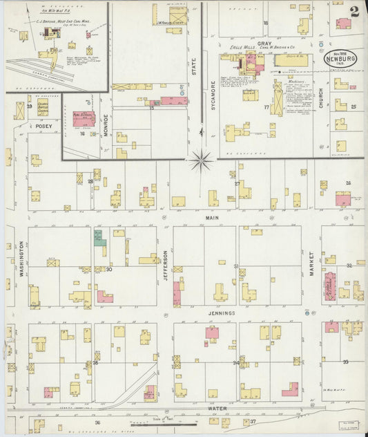 Sanborn Fire Insurance Map from Newburgh, Warrick County, Indiana (1898), Sheet #0002 - Historic Sanborn Fire Insurance Map Print, vintage old map wall art, antique decor, genealogy gift, Indiana Indiana map