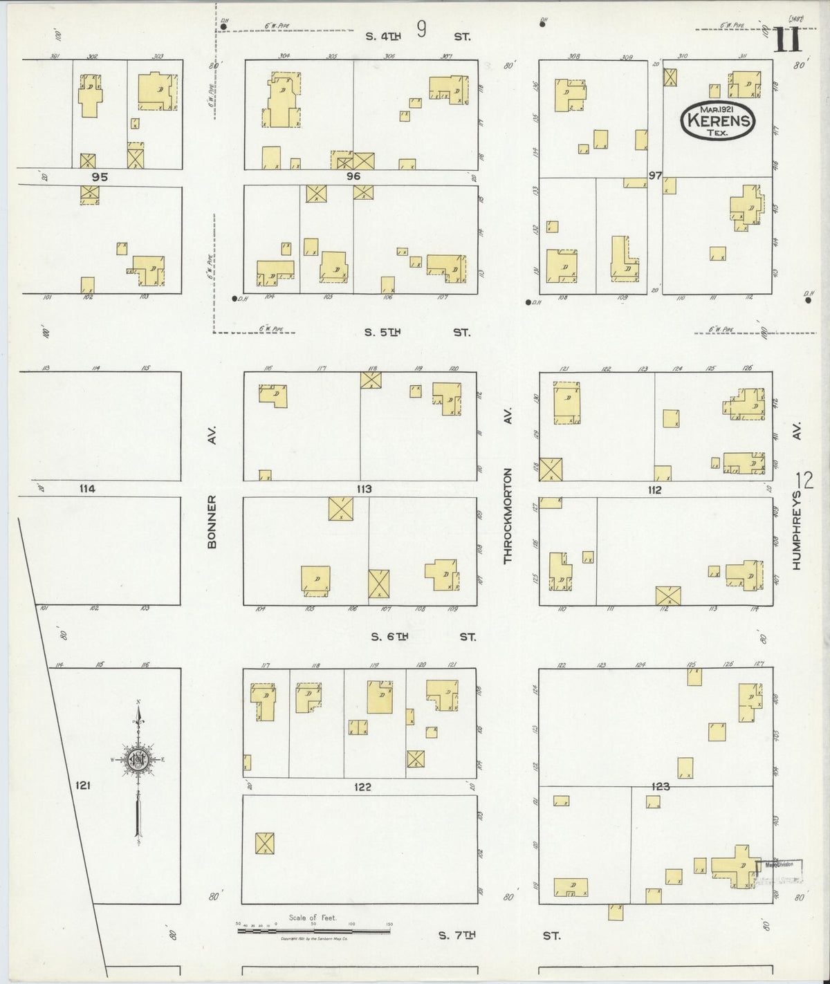 Sanborn Fire Insurance Map from Kerens, Navarro County, Texas (1921), Sheet #0011 - Complete Map Set gallery image, historic Sanborn map, vintage wall art, Texas Texas