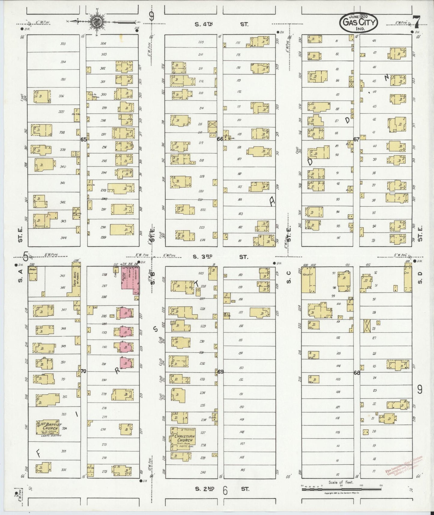 Sanborn Fire Insurance Map from Gas City, Grant County, Indiana (1920), Sheet #0007 - Complete Map Set gallery image, historic Sanborn map, vintage wall art, Indiana Indiana