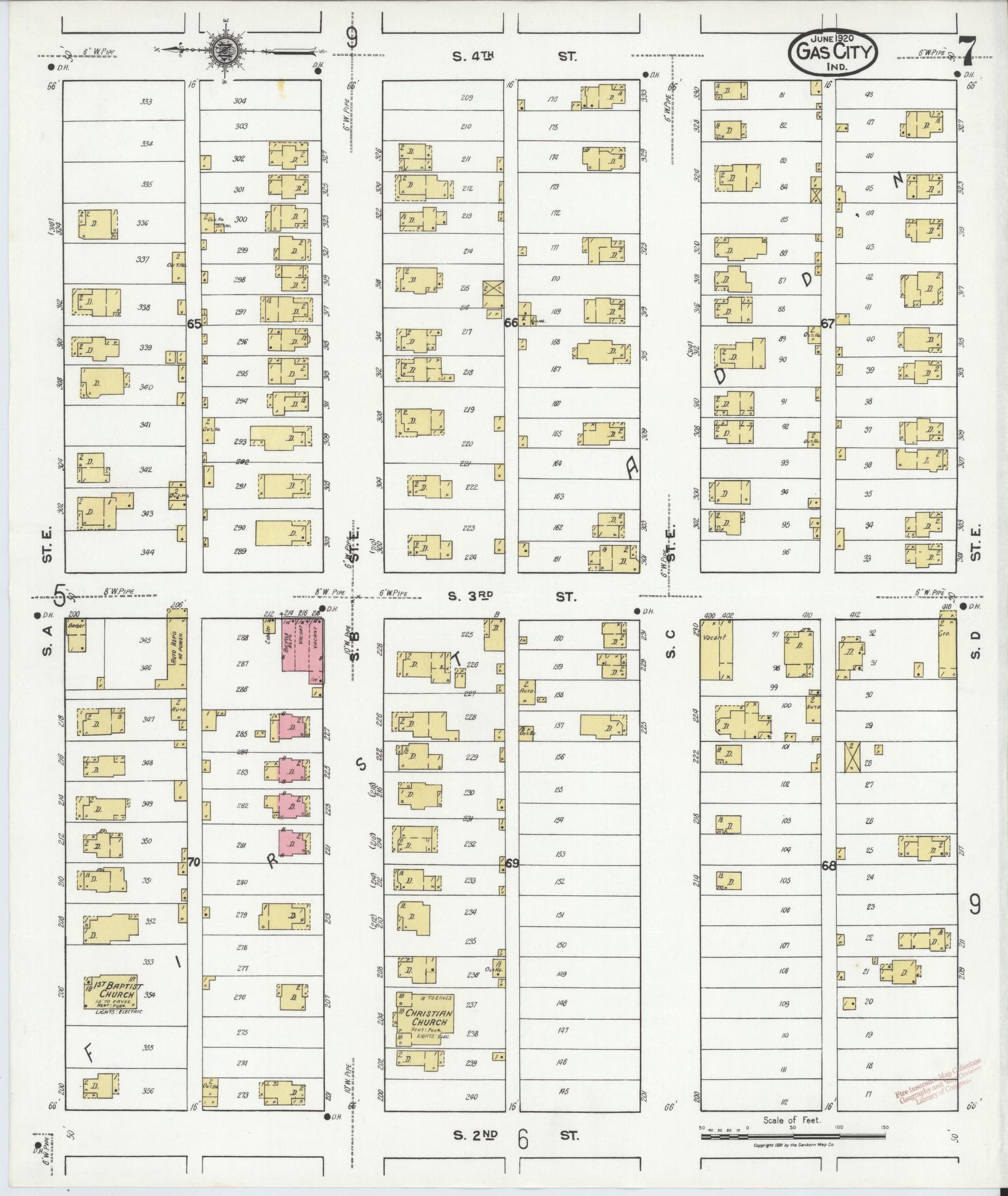 Sanborn Fire Insurance Map from Gas City, Grant County, Indiana (1920), Sheet #0007 - Complete Map Set gallery image, historic Sanborn map, vintage wall art, Indiana Indiana