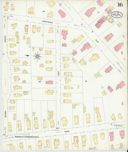 Sanborn Fire Insurance Map from Malone, Franklin County, New York (1908), Sheet #0016 - Historic Sanborn Fire Insurance Map Print, vintage old map wall art, antique decor, genealogy gift, New York New York map