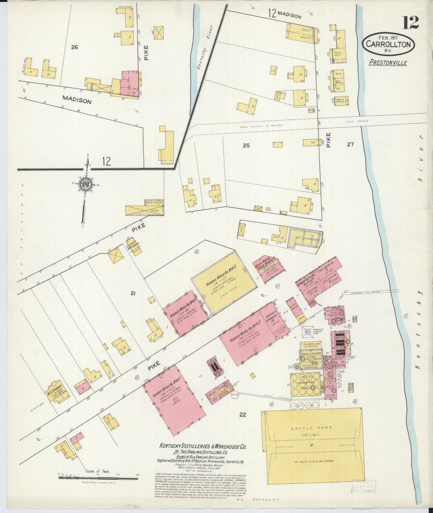 Sanborn Fire Insurance Map from Carrollton, Carroll County, Kentucky (1917), Sheet #0012 - Complete Map Set gallery image, historic Sanborn map, vintage wall art, Kentucky Kentucky