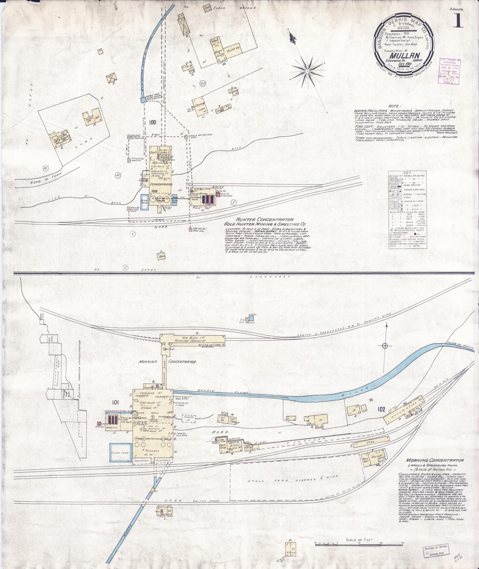 Sanborn Fire Insurance Map from Mullan, Shoshone County, Idaho (1901), Sheet #0001 - Historic Sanborn Fire Insurance Map Print, vintage old map wall art, antique decor, genealogy gift, Idaho Idaho map