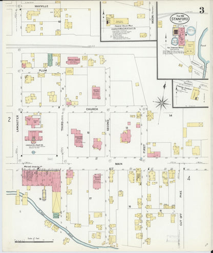Sanborn Fire Insurance Map from Stanford, Lincoln County, Kentucky (1908), Sheet #0003 - Complete Map Set gallery image, historic Sanborn map, vintage wall art, Kentucky Kentucky