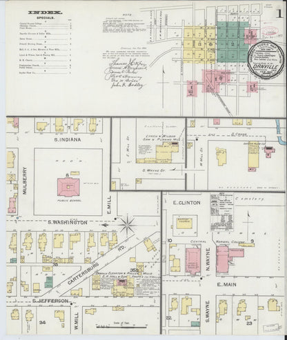 Sanborn Fire Insurance Map from Danville, Hendricks County, Indiana (1893), Sheet #0001 - Historic Sanborn Fire Insurance Map Print, vintage old map wall art, antique decor, genealogy gift, Indiana Indiana map