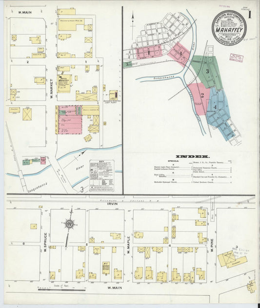 Sanborn Fire Insurance Map from Mahaffly, Clearfield County, Pennsylvania (1910), Sheet #0001 - Complete Map Set gallery image, historic Sanborn map, vintage wall art, Pennsylvania Pennsylvania